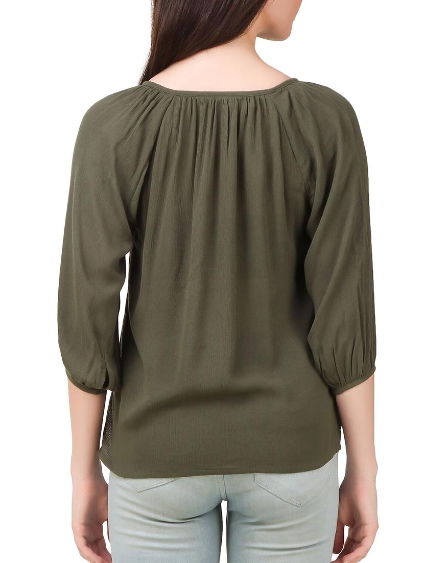 olive solid crepe top - 14800051 - Zoom Image - 3