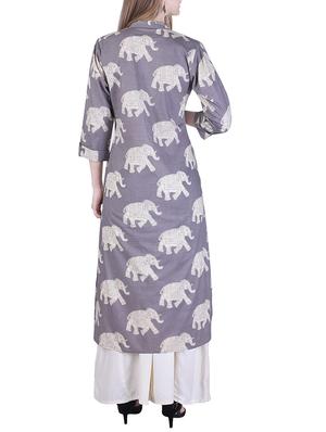 adesa grey rayon straight kurta - 14805228 - Standard Image - 3