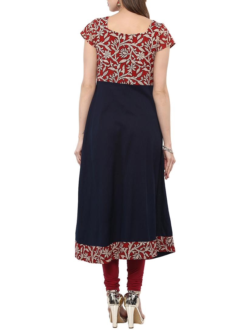 blue cotton flared kurta - 14807936 - Zoom Image - 3