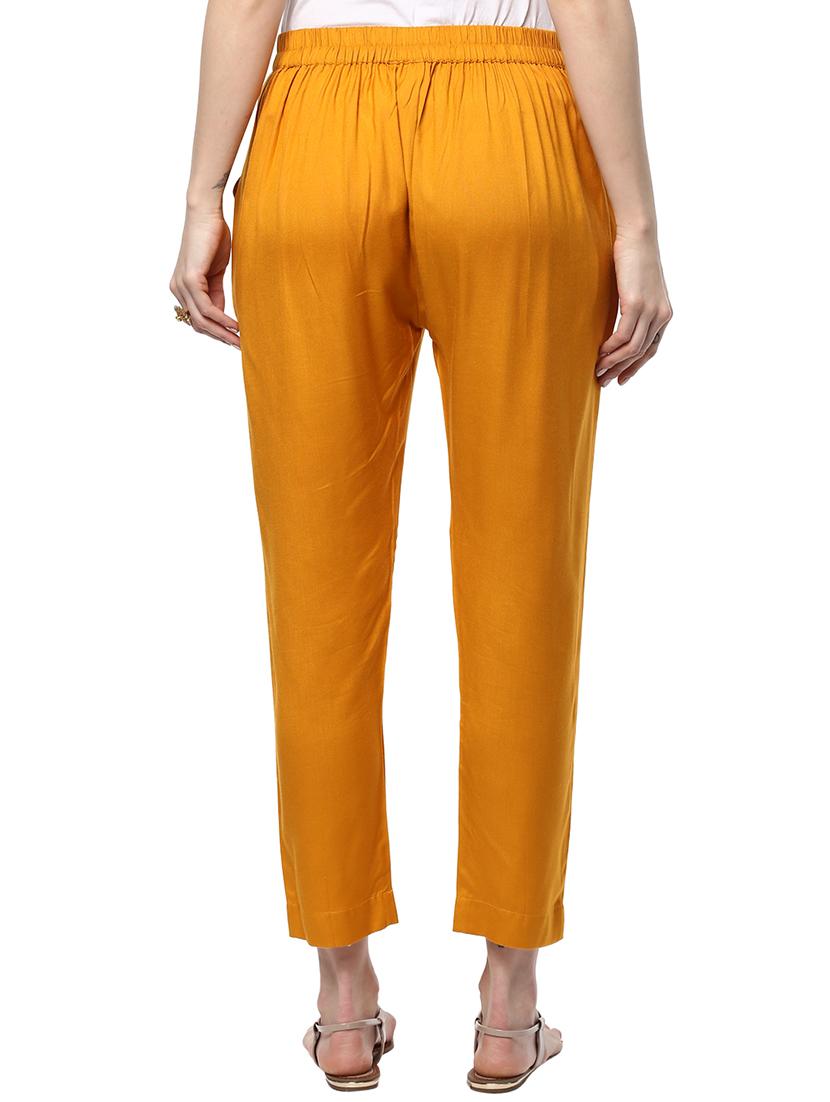 mustard rayon atapered pant - 14808677 - Zoom Image - 3