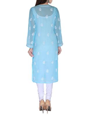 ada blue faux georgette straight kurta - 14810700 - Standard Image - 3