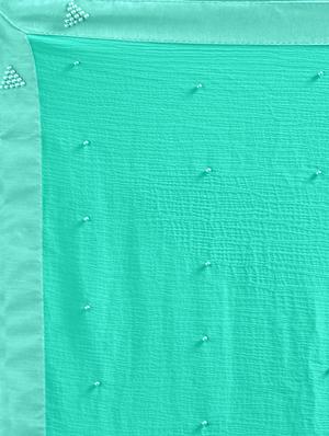 turquoise bordered saree with blouse - 14813996 - Standard Image - 3
