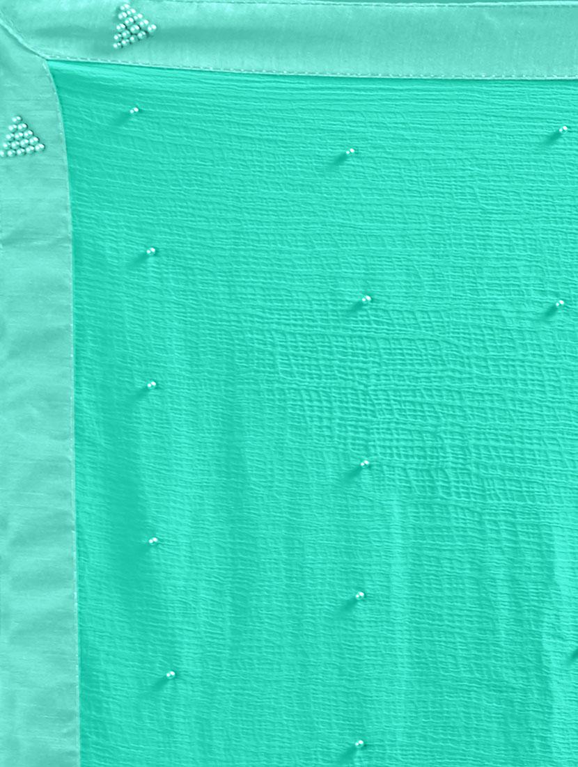 turquoise bordered saree with blouse - 14813996 - Zoom Image - 3