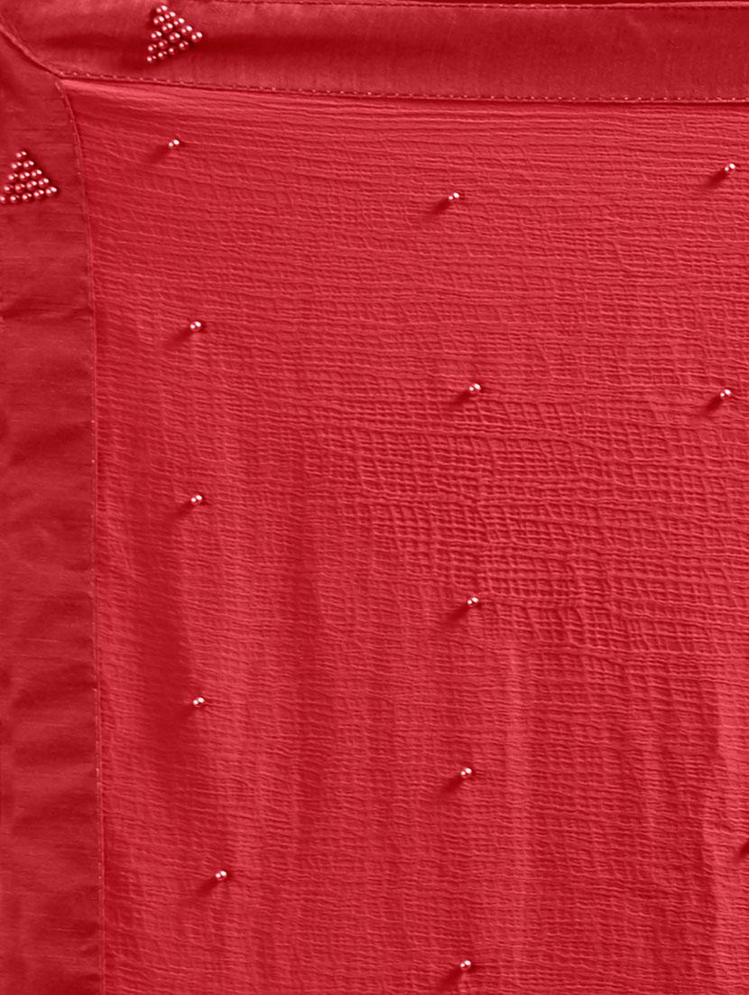 red chiffon bordered saree with blouse - 14813999 - Zoom Image - 3