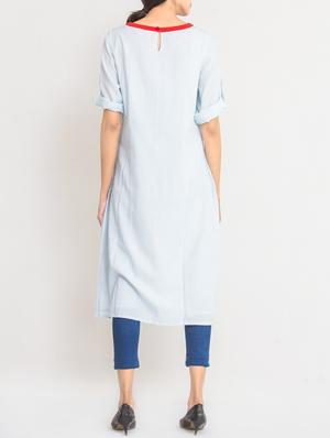 sky blue viscose straight kurta - 14816778 - Standard Image - 3