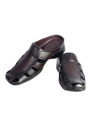 brown leatherette slip on sandal - 14817194 - Standard Image - 3