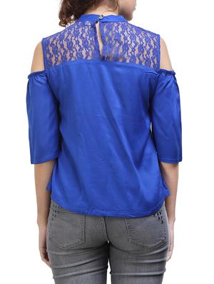 blue solid cold shoulder top - 14818218 - Standard Image - 3