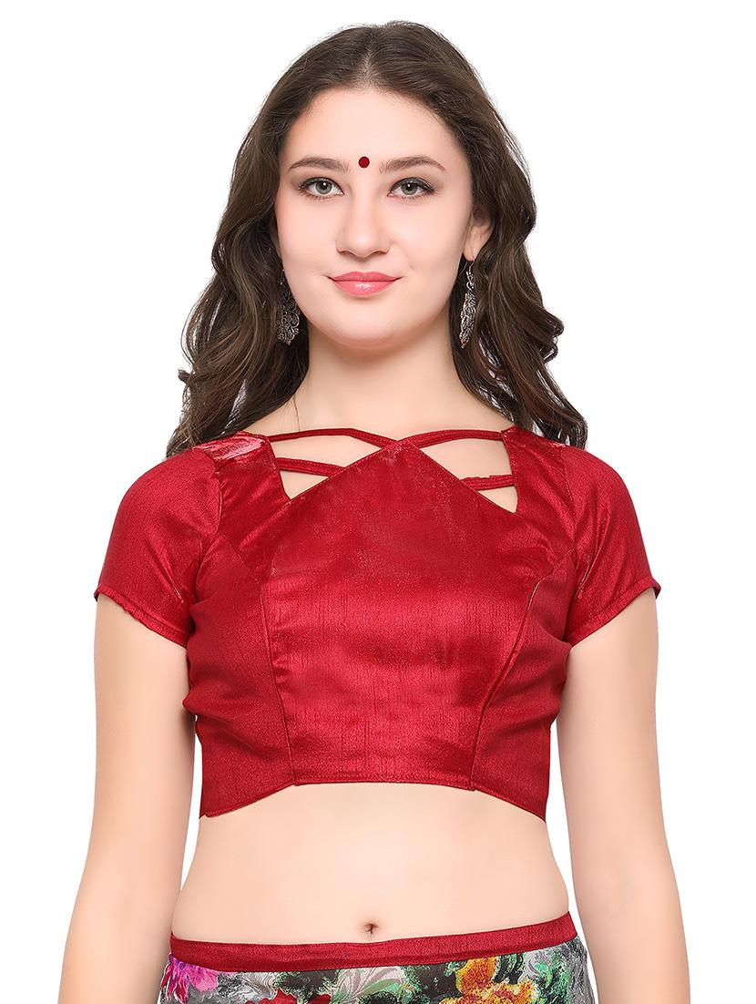 red chiffon printed saree with blouse - 14841599 - Zoom Image - 3