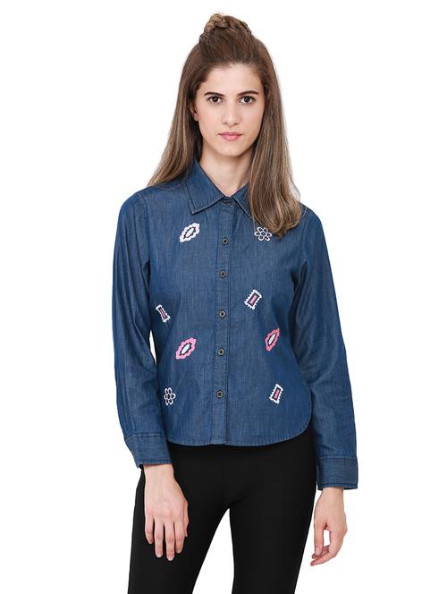 heather hues blue denim embroidered shirt - 14845614 - Standard Image - 1
