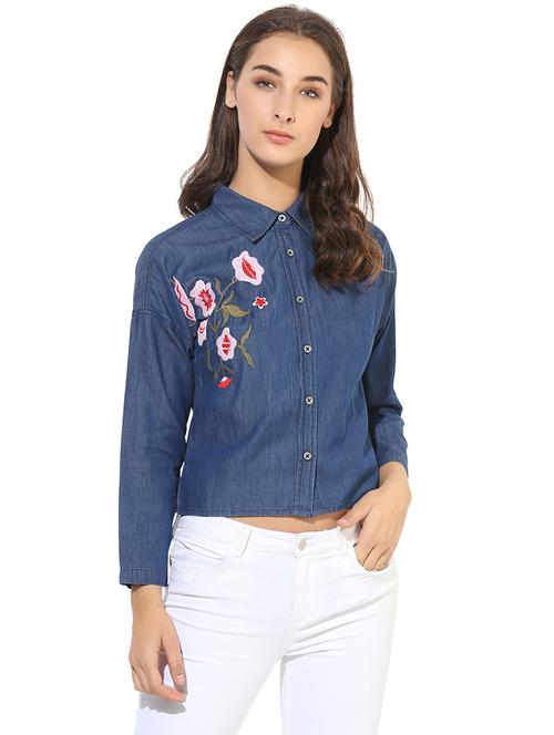 heather hues blue denim embroidered shirt - 14845635 - Standard Image - 1