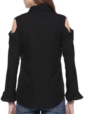 cold shoulder button up top - 14849430 - Standard Image - 3