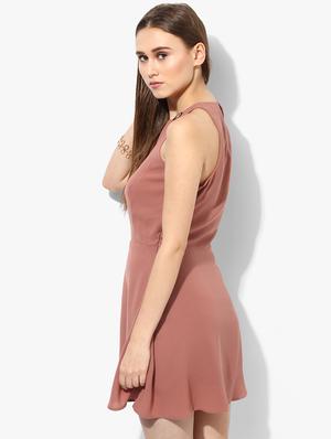 brown solid a-line dress - 14850137 - Standard Image - 3