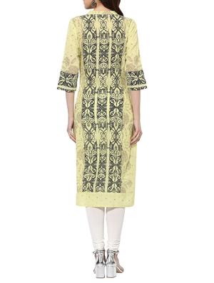 yellow cotton straight kurta - 14853002 - Standard Image - 3