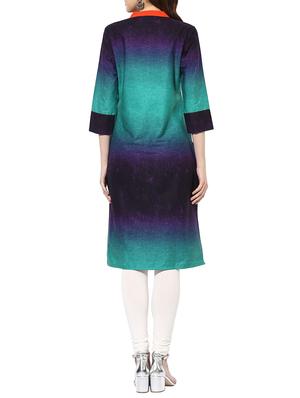 blue cotton straight kurta - 14853031 - Standard Image - 3