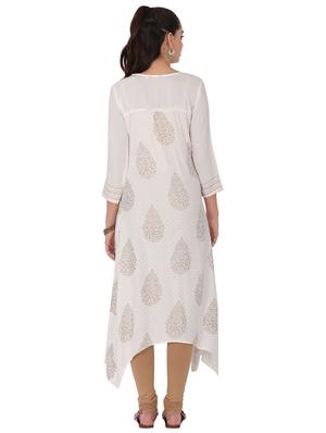 white rayon asymmetric kurta - 14853876 - Standard Image - 3