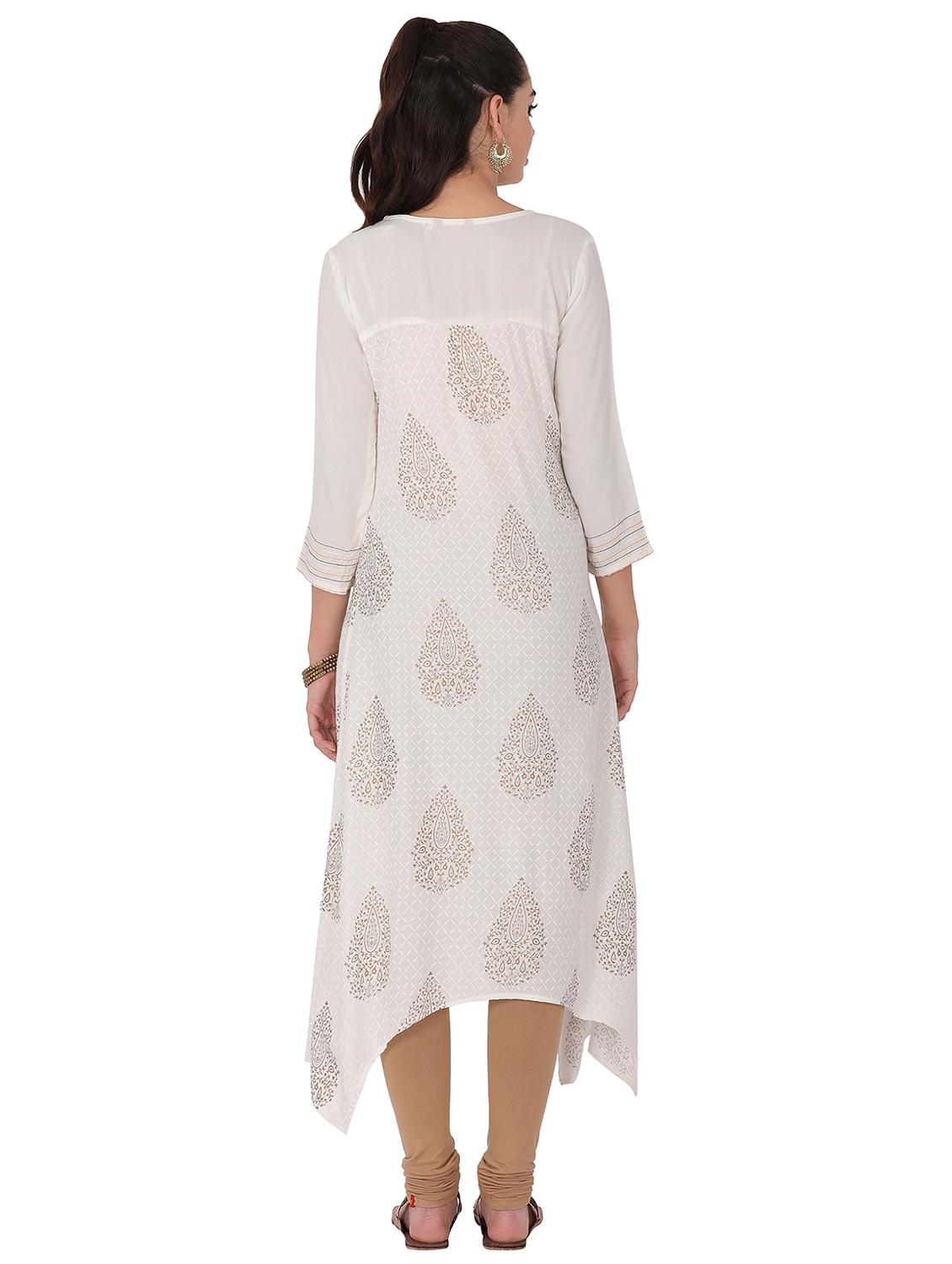 white rayon asymmetric kurta - 14853876 - Zoom Image - 3