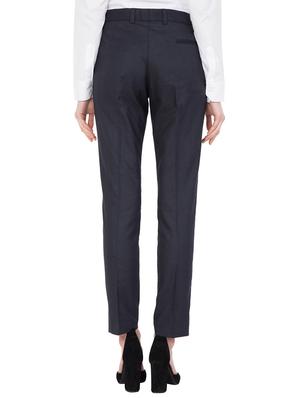 Navy blue solid flat front trouser - 14860629 - Standard Image - 3