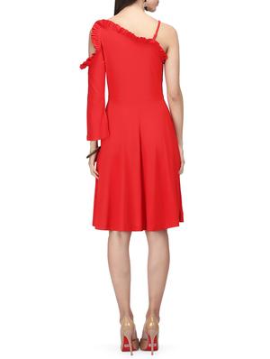 single shoulder frill trim a- line dress - 14864138 - Standard Image - 3