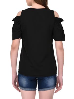black solid cold shoulder top - 14864278 - Standard Image - 3