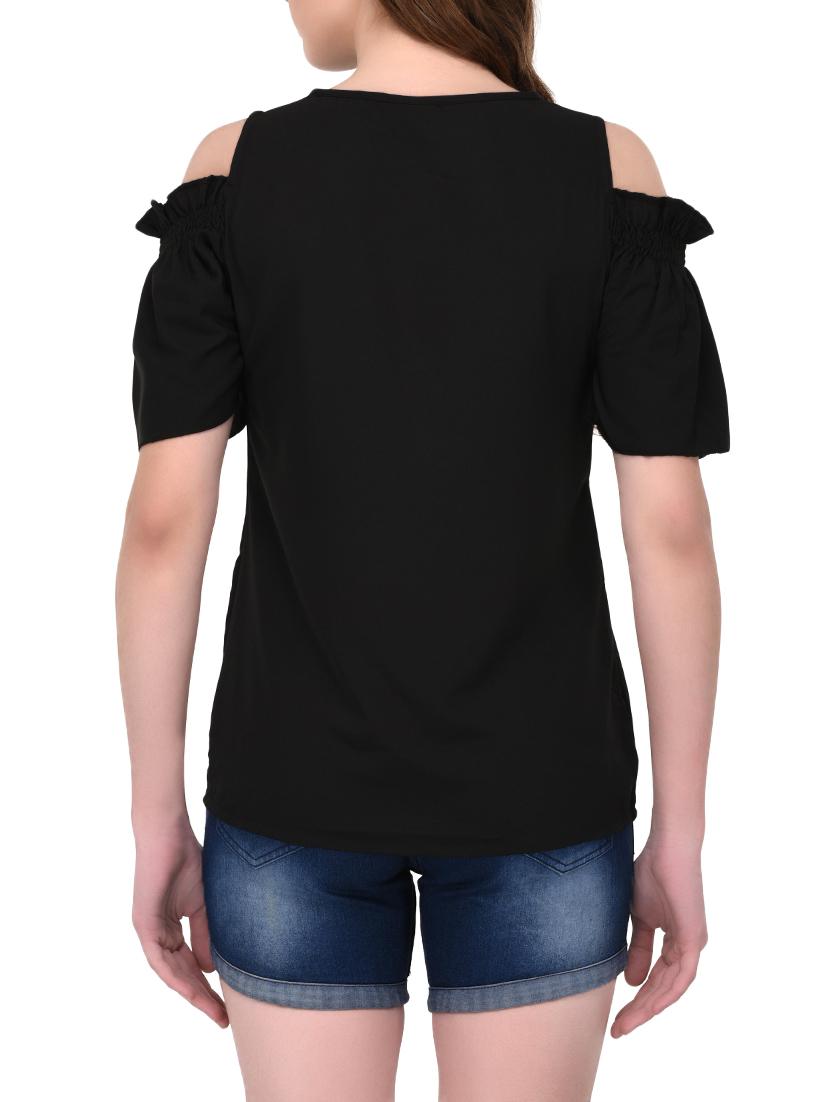 black solid cold shoulder top - 14864278 - Zoom Image - 3