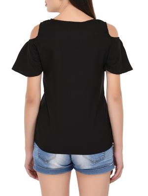 black solid cold shoulder top - 14864290 - Standard Image - 3