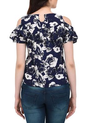 blue printed ruffled top - 14864295 - Standard Image - 3
