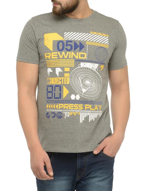 grey cotton front print t-shirt - 14865613 - Very Small Image - 1