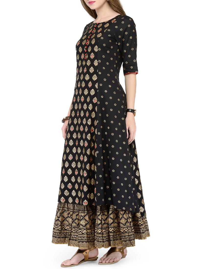 Foil printed kurta with skirt set - 14867216 - Zoom Image - 3