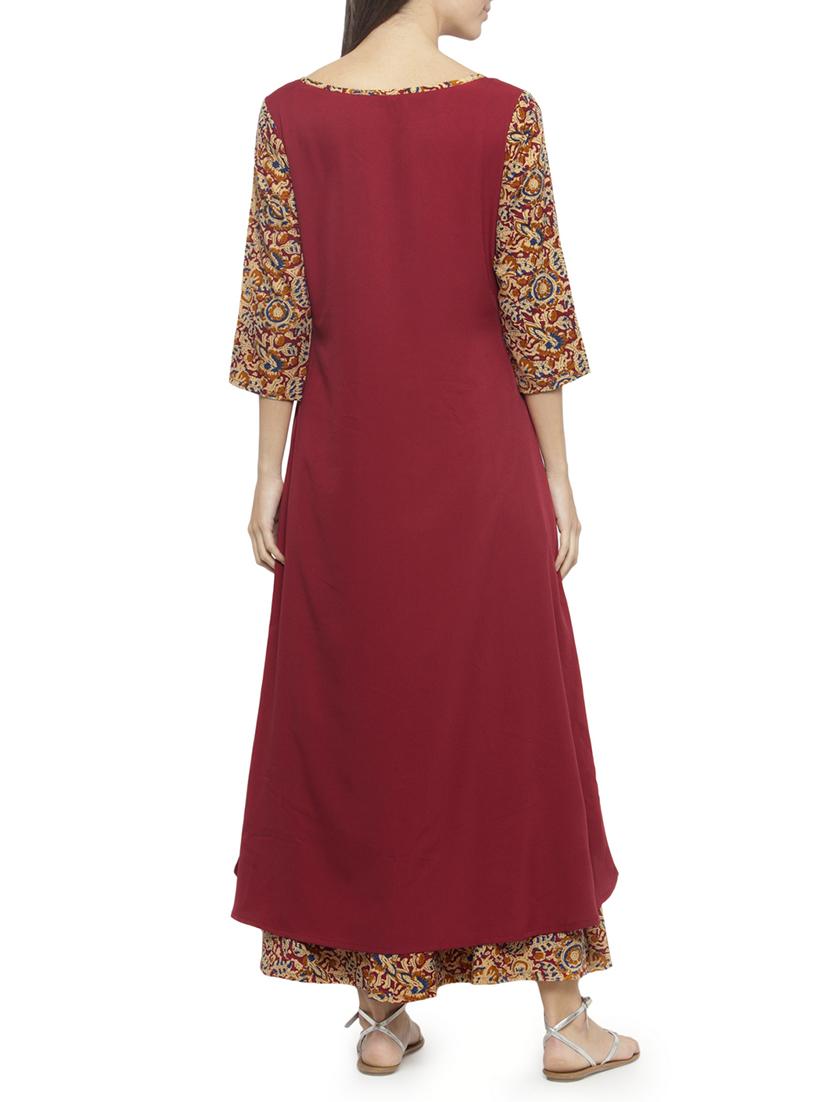 maroon kurta palazzo set - 14868109 - Zoom Image - 3
