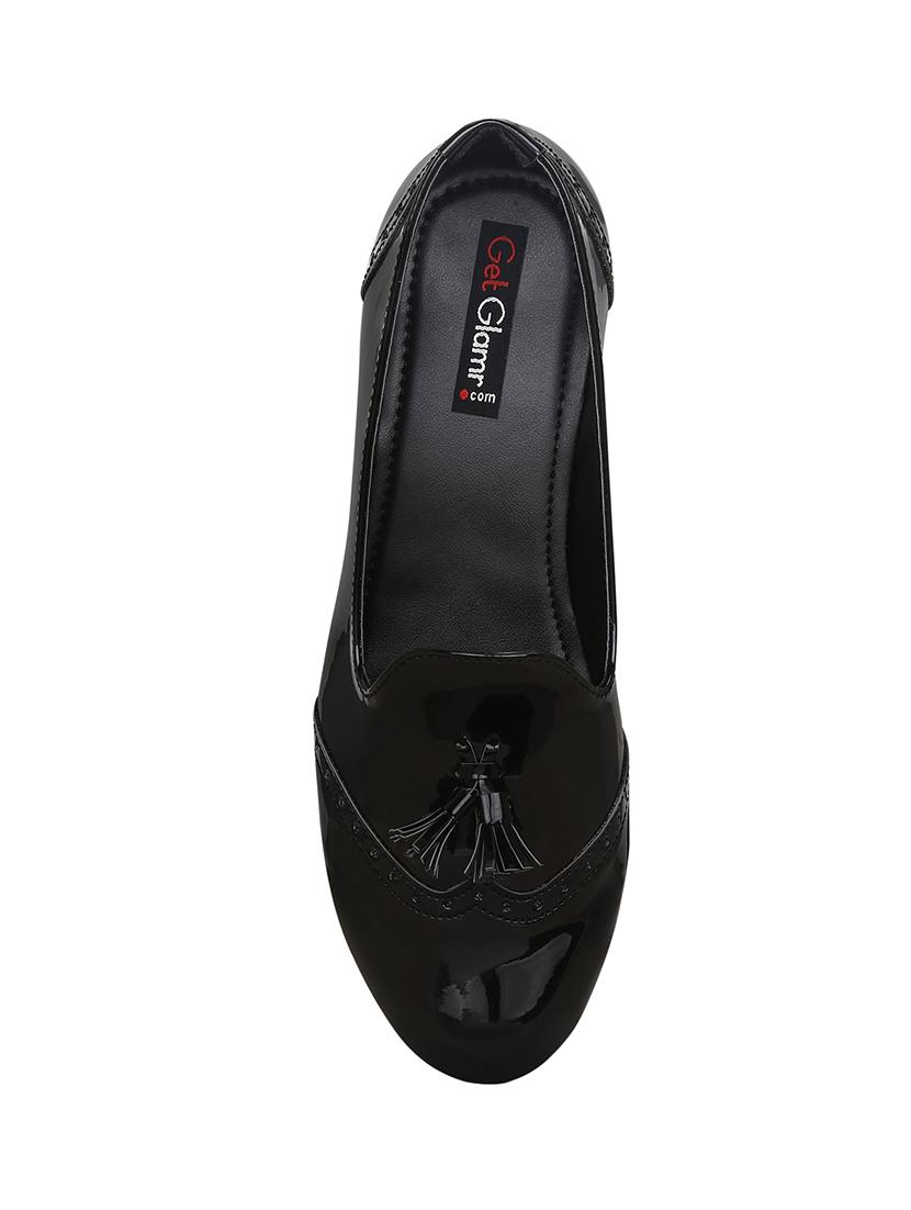 black faux leather slip on loafers - 14871891 - Zoom Image - 3