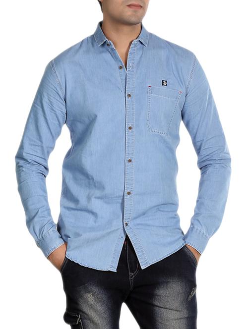 blue denim casual shirt - 14876039 - Standard Image - 1