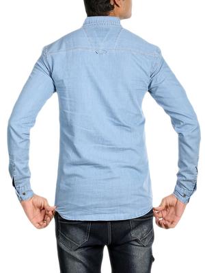 blue denim casual shirt - 14876039 - Standard Image - 3
