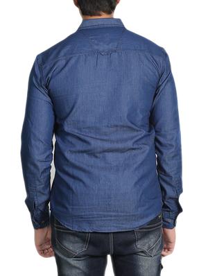 navy blue denim casual shirt - 14876073 - Standard Image - 3