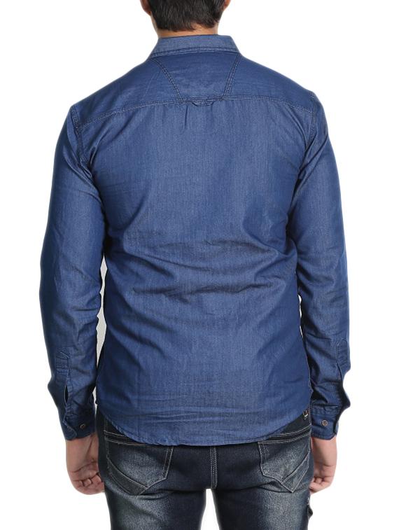 navy blue denim casual shirt - 14876073 - Zoom Image - 3