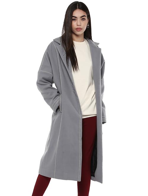 solid grey trench/overcoat - 14876079 - Standard Image - 1