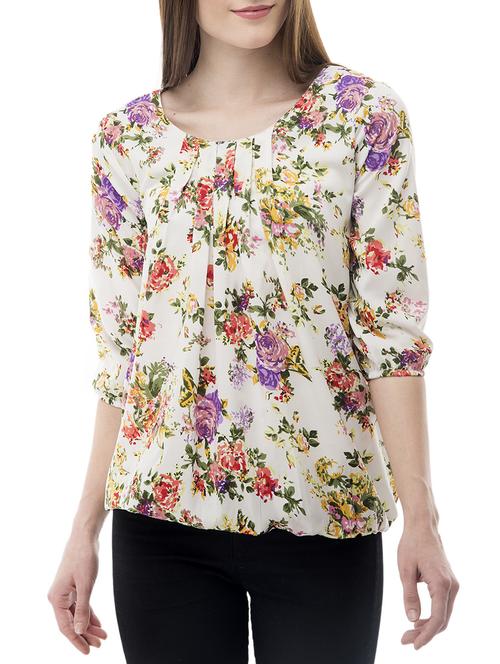 floral pleated neck blouson top - 14876289 - Standard Image - 1