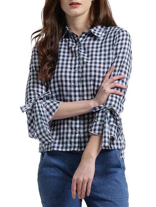 navy blue checkered shirt - 14876294 - Standard Image - 1