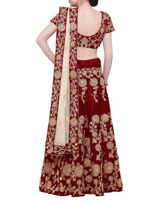 maroon velvet flared lehenga - 14877542 - Standard Image - 3