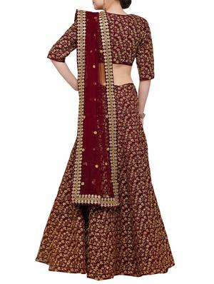 maroon art silk flared lehenga - 14877550 - Standard Image - 3