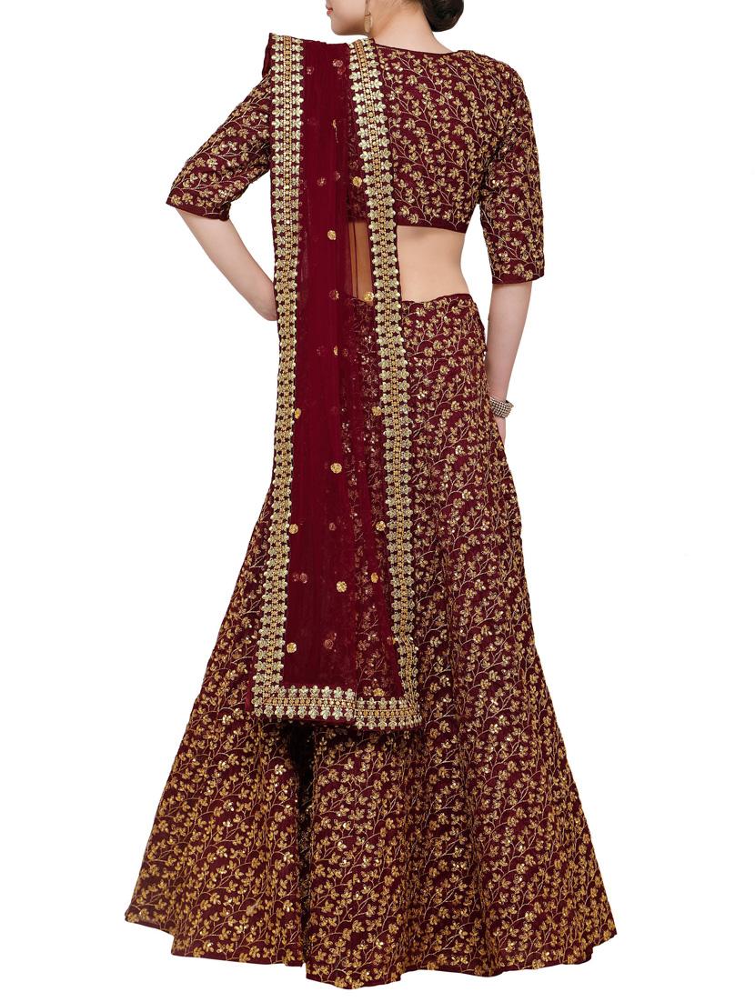 maroon art silk flared lehenga - 14877550 - Zoom Image - 3