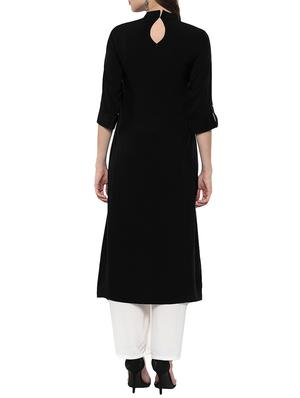 black crepe asymmetric solid kurta - 14877749 - Standard Image - 3