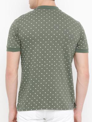 olive green polka dot print polo t-shirt - 14882329 - Standard Image - 3