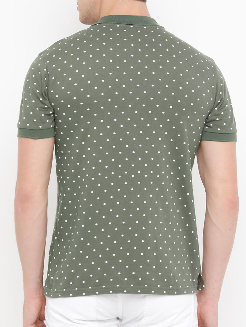 olive green polka dot print polo t-shirt - 14882329 - Zoom Image - 3