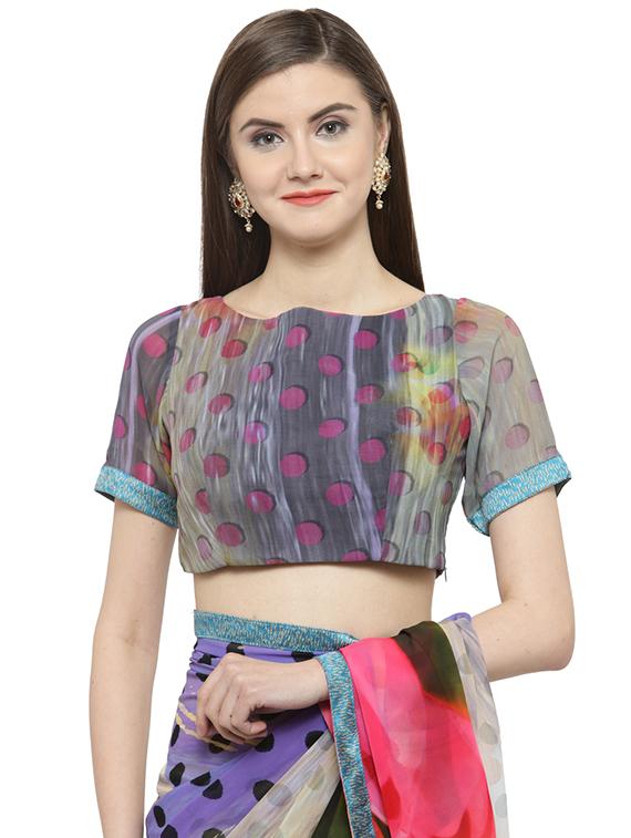 blue georgette printed saree with blouse - 14884289 - Zoom Image - 3