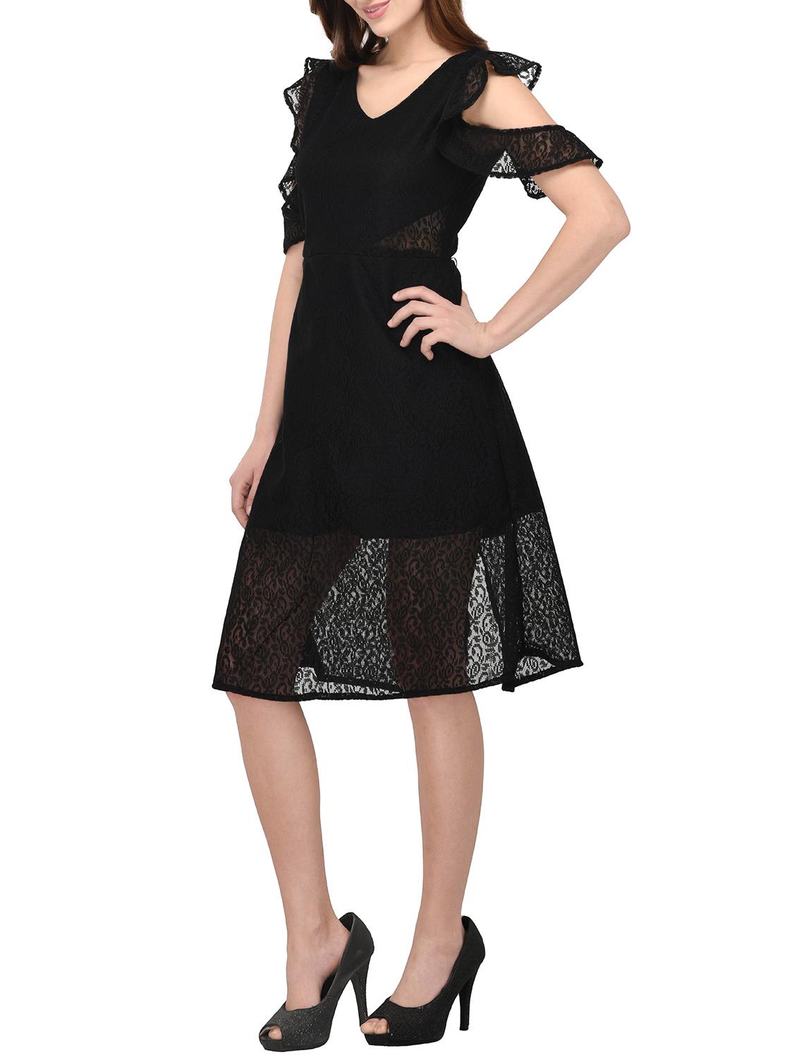 black solid a-line dress - 14884733 - Zoom Image - 3