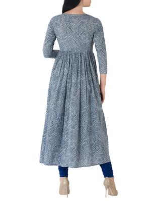 grey cotton flared kurta - 14885592 - Standard Image - 3