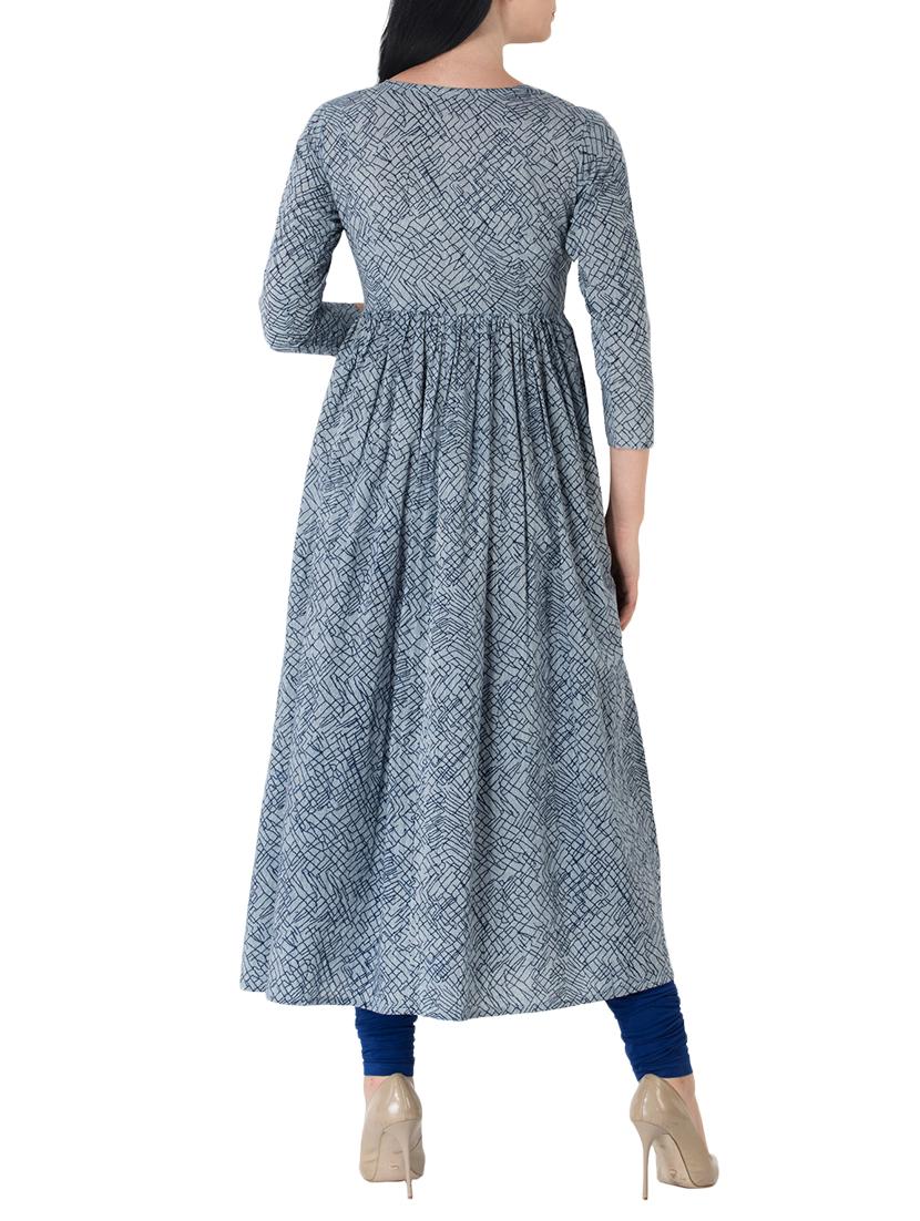 grey cotton flared kurta - 14885592 - Zoom Image - 3