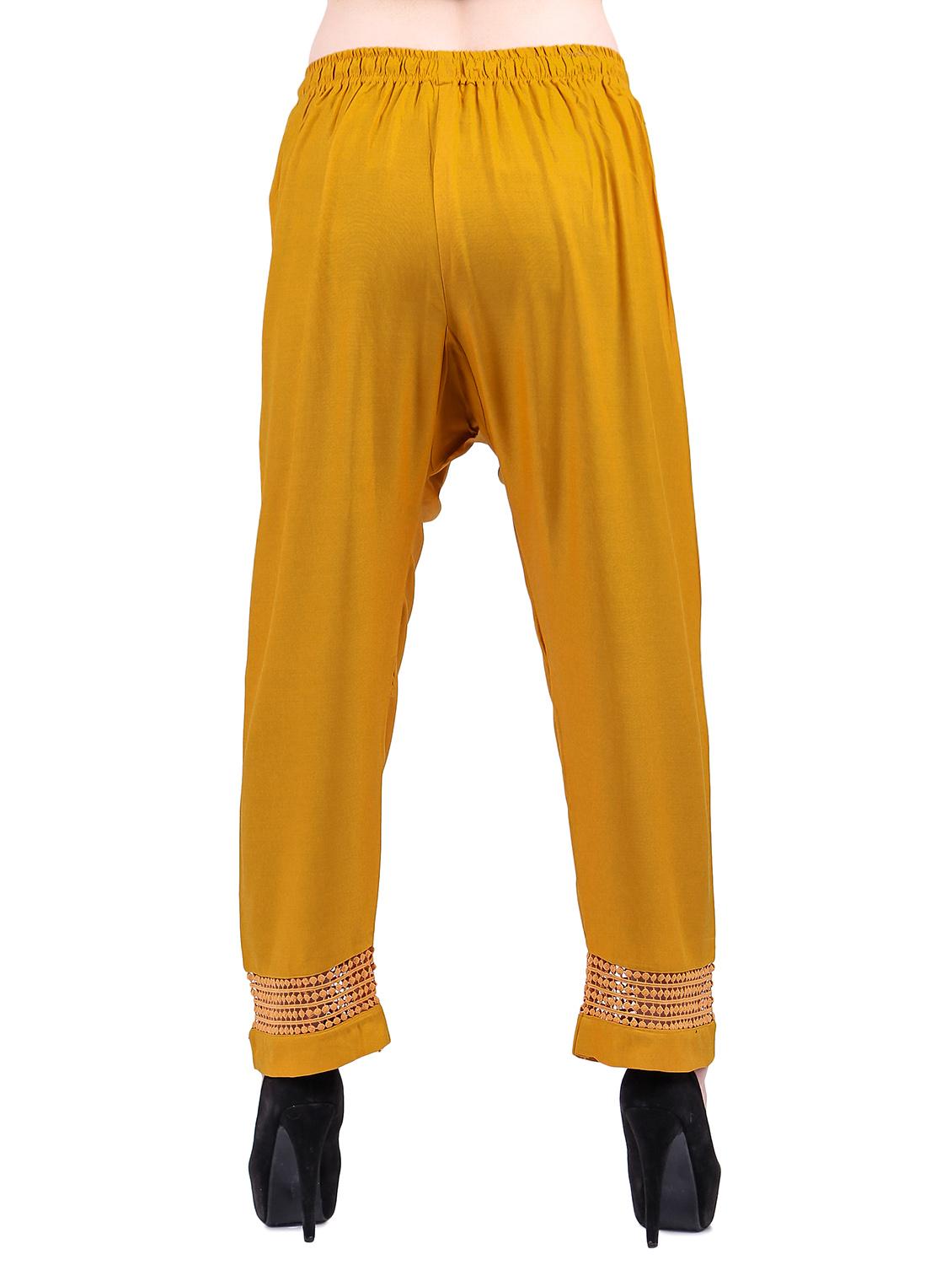 mustard rayon straight palazzo - 14886009 - Zoom Image - 3