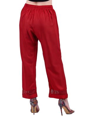 maroon rayon straight palazzo - 14886011 - Standard Image - 3