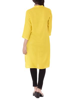 yellow rayon straight kurta - 14886046 - Standard Image - 3